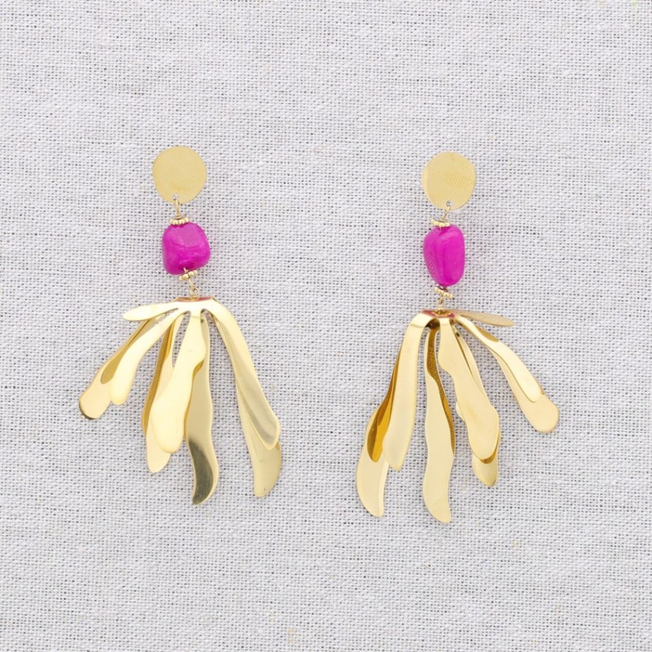 FLOWER STONE STEEL EARRINGS