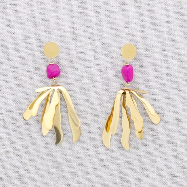 FLOWER STONE STEEL EARRINGS