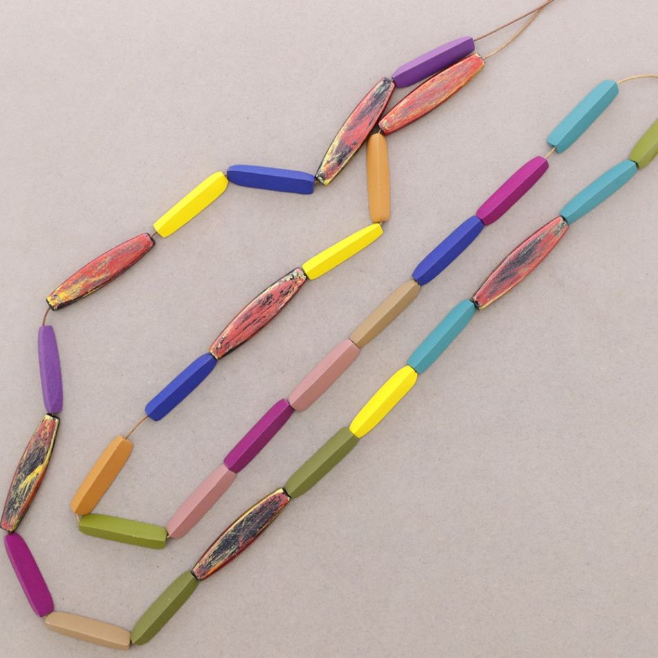 COLLAR LARGO CUENTAS MADERA