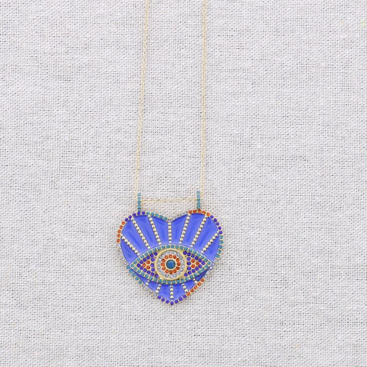 STEEL CHOKER WITH ENAMEL TURKISH EYE HEART PENDANT