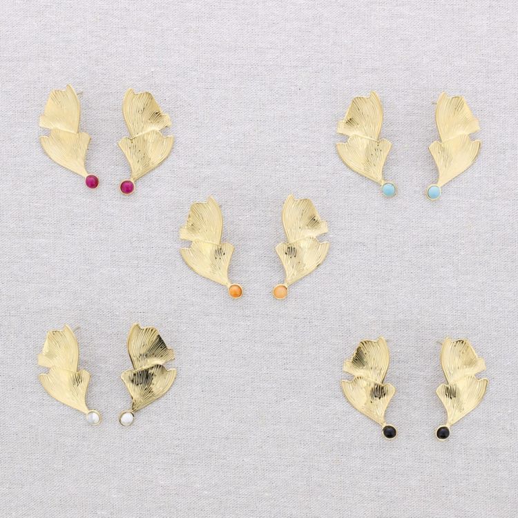 PENDIENTES ACERO DOBLE HOJA GINGKO PIEDRA 2
