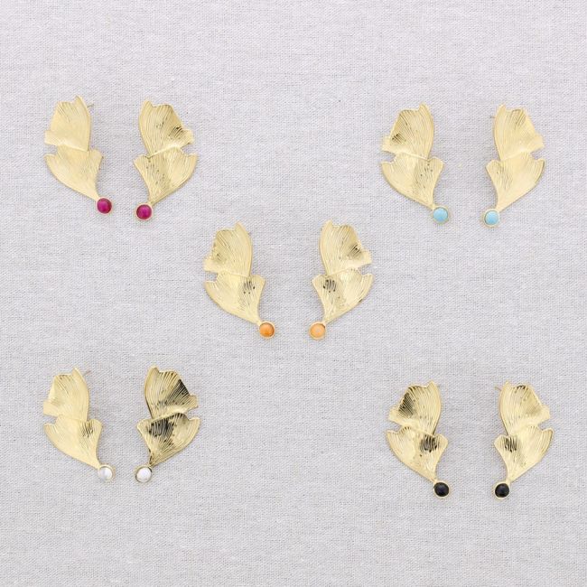 PENDIENTES ACERO DOBLE HOJA GINGKO PIEDRA