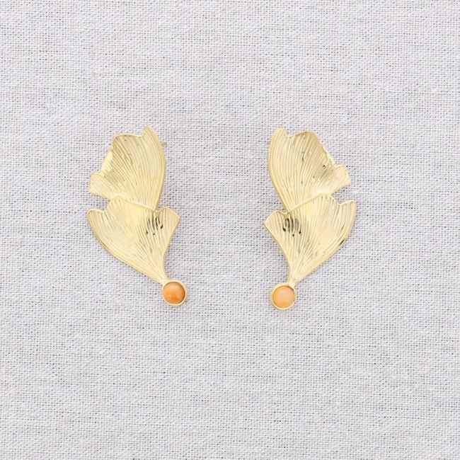 DOUBLE LEAF GINGKO STONE STEEL EARRINGS