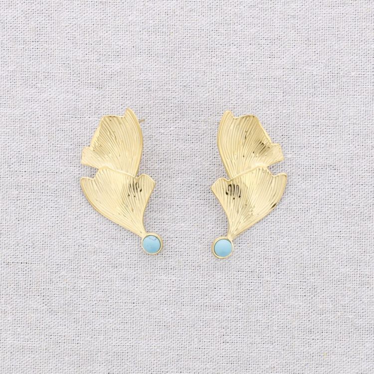 PENDIENTES ACERO DOBLE HOJA GINGKO PIEDRA