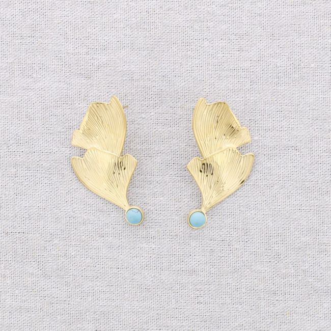 PENDIENTES ACERO DOBLE HOJA GINGKO PIEDRA