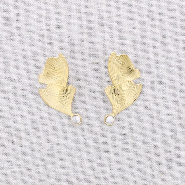 PENDIENTES ACERO DOBLE HOJA GINGKO PIEDRA
