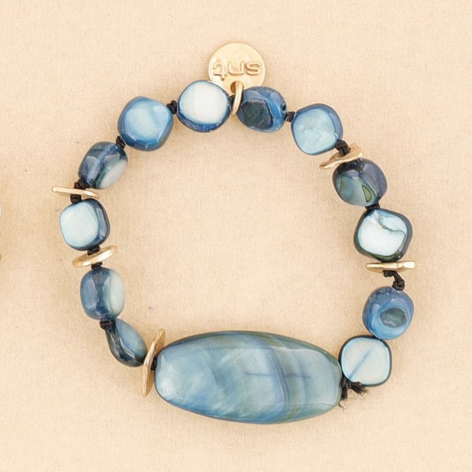 METAL NACRE BEADS ELASTIC BRACELET