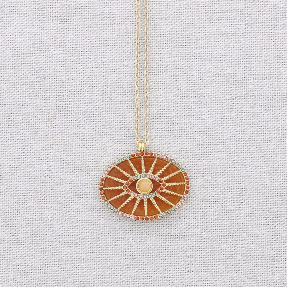 STEEL NECKLACE WITH EYE STONE CRYSTAL PENDANT