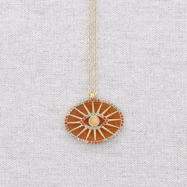 STEEL NECKLACE WITH EYE STONE CRYSTAL PENDANT