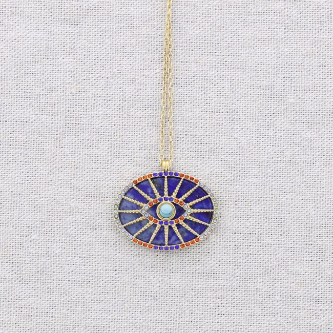 STEEL NECKLACE WITH EYE STONE CRYSTAL PENDANT