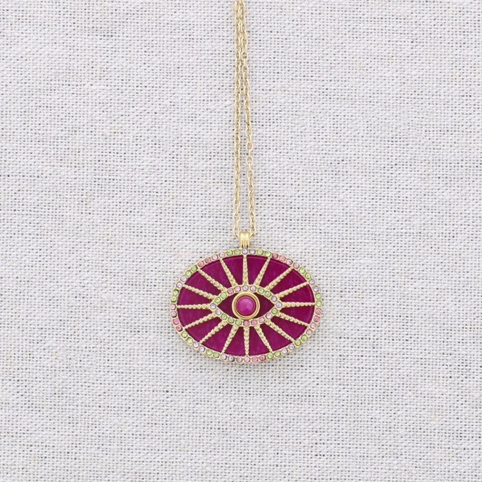 STEEL NECKLACE WITH EYE STONE CRYSTAL PENDANT