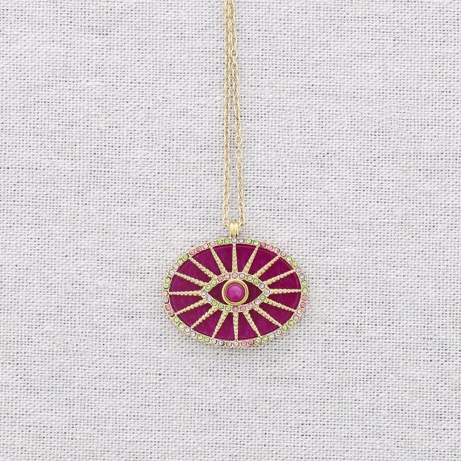 STEEL NECKLACE WITH EYE STONE CRYSTAL PENDANT