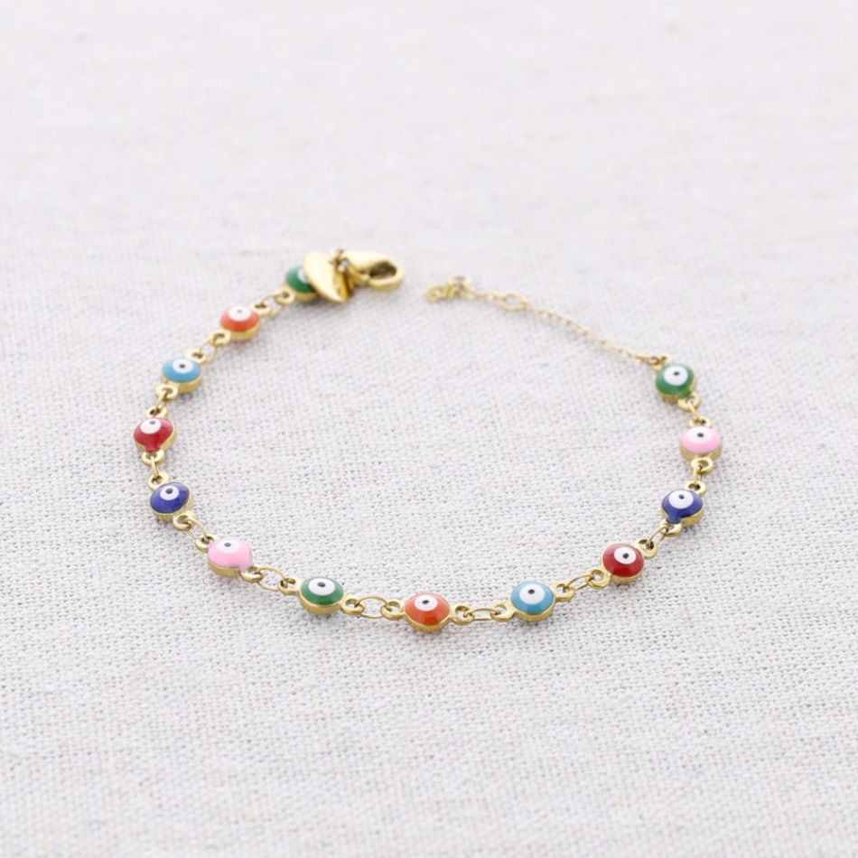PULSERA ACERO CUENTAS OJOS TURCOS