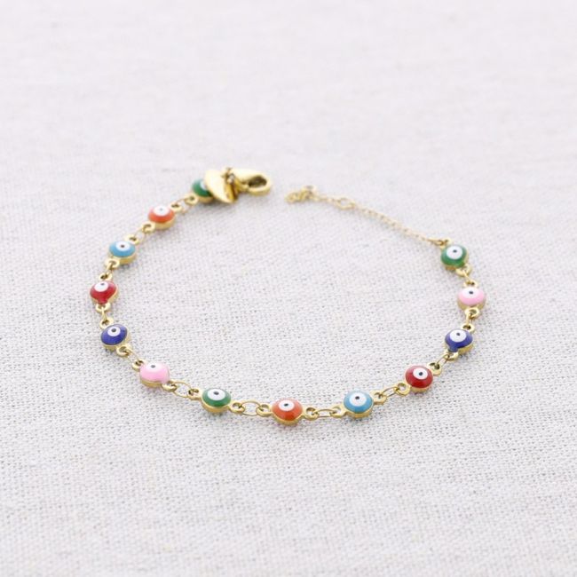 PULSERA ACERO CUENTAS OJOS TURCOS
