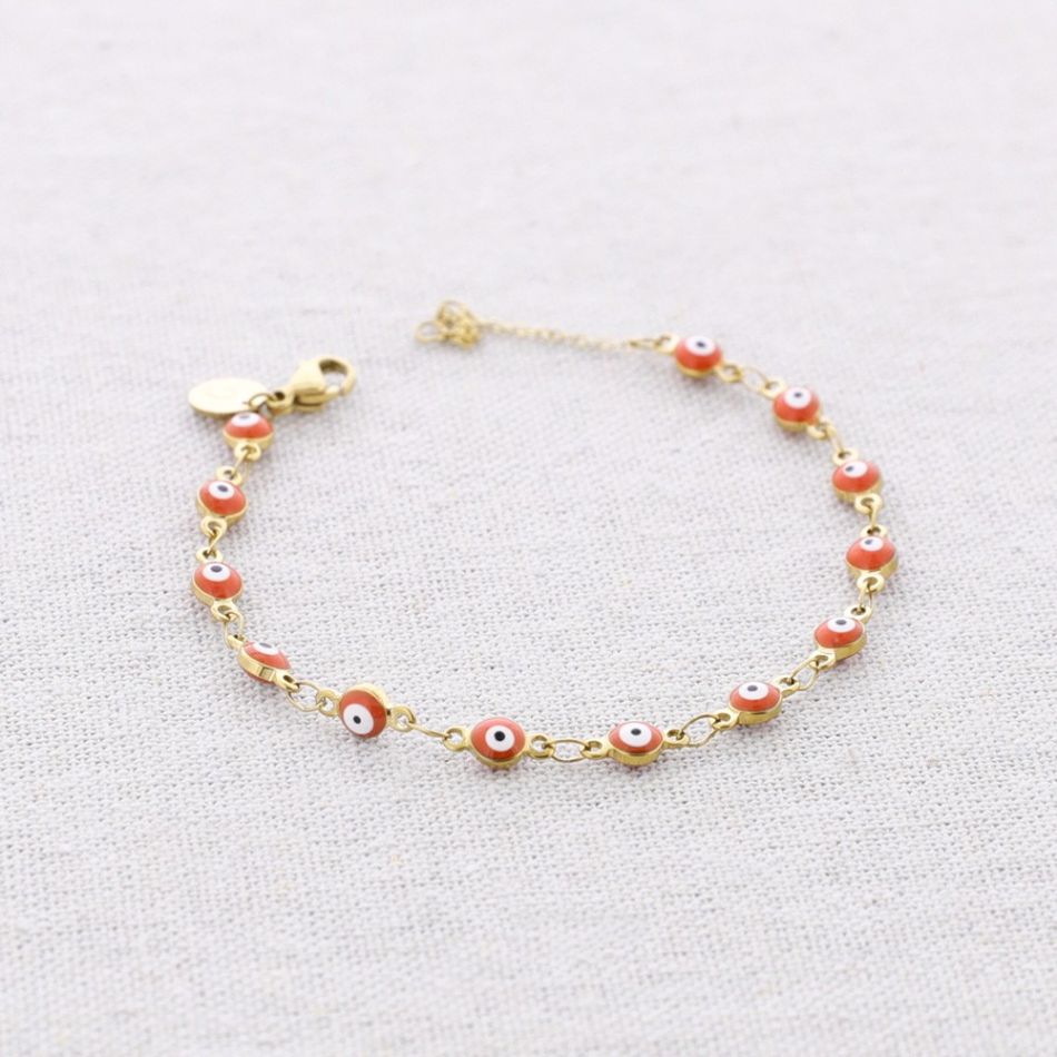 PULSERA ACERO CUENTAS OJOS TURCOS