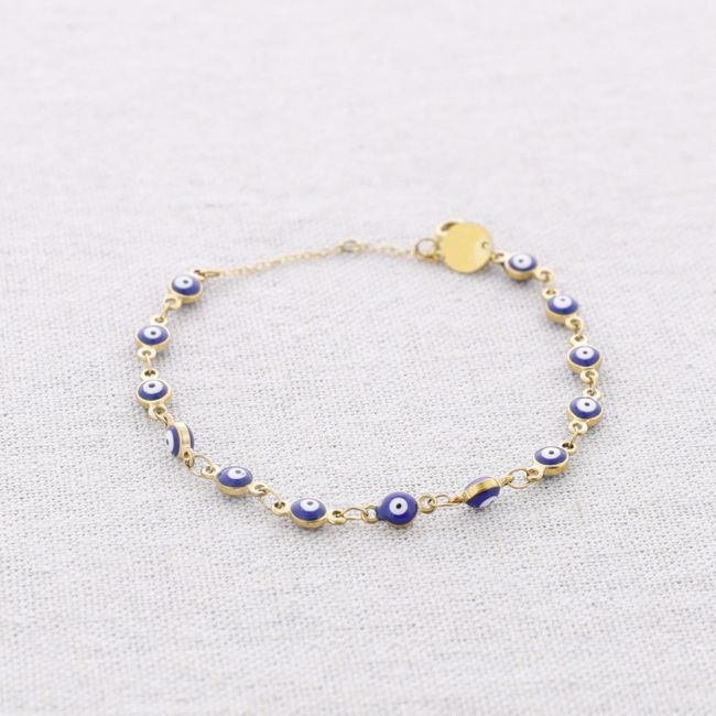 PULSERA ACERO CUENTAS OJOS TURCOS