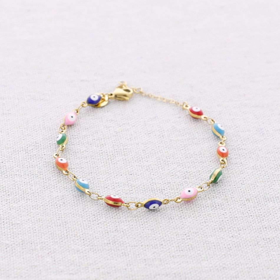 PULSERA ACERO CUENTAS OJOS TURCOS