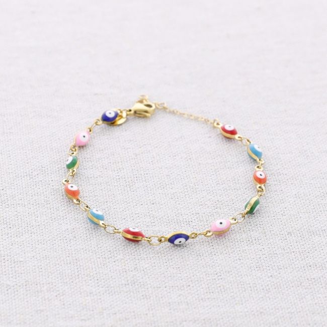PULSERA ACERO CUENTAS OJOS TURCOS