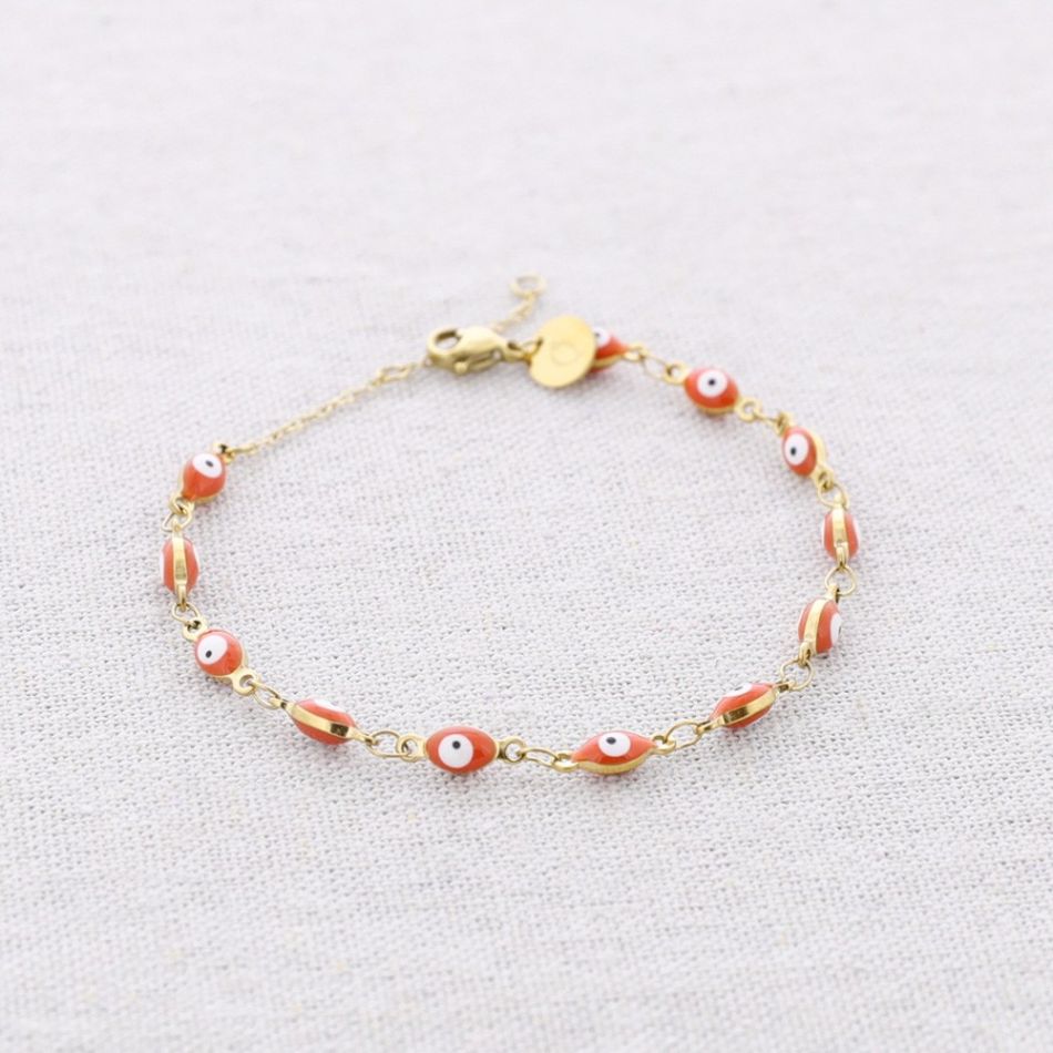 PULSERA ACERO CUENTAS OJOS TURCOS