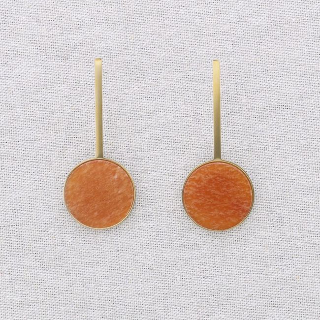 STEEL EARRINGS WITH STONE MEDAL PENDANT