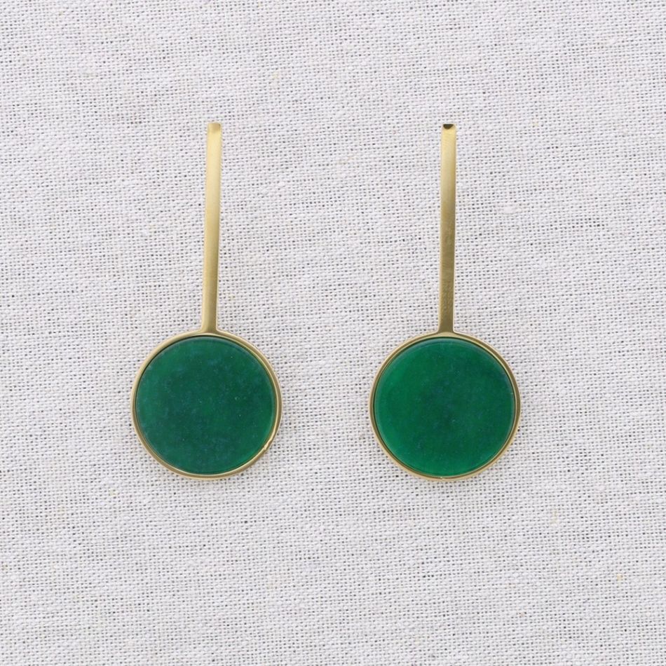 STEEL EARRINGS WITH STONE MEDAL PENDANT