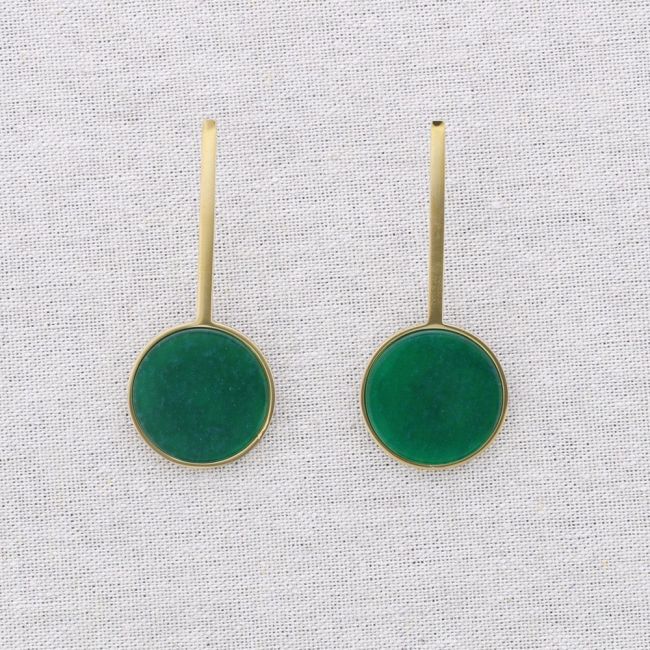 STEEL EARRINGS WITH STONE MEDAL PENDANT