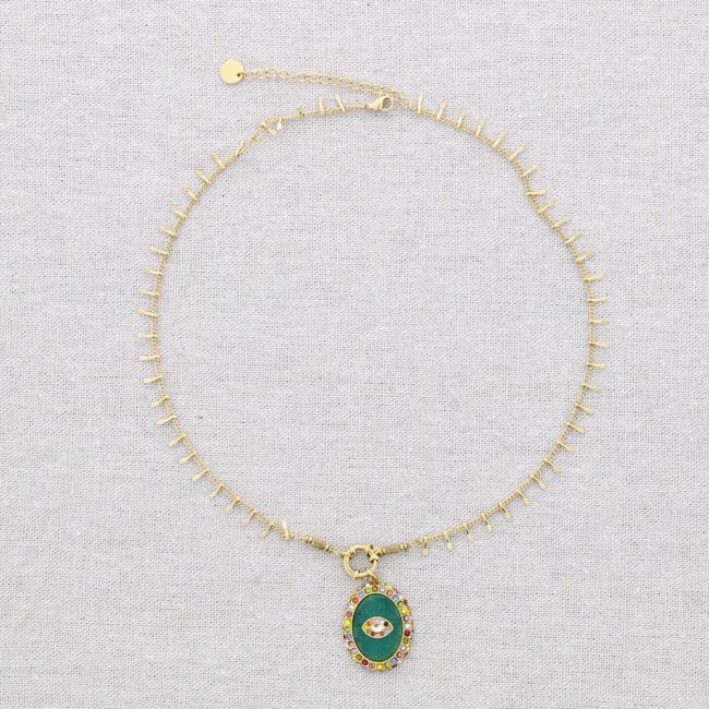 STEEL CHOKER WITH HEART PENDANT TURKISH STONE EYE
