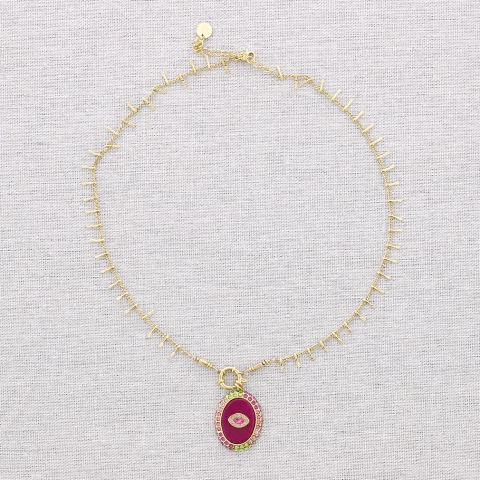 STEEL CHOKER WITH HEART PENDANT TURKISH STONE EYE