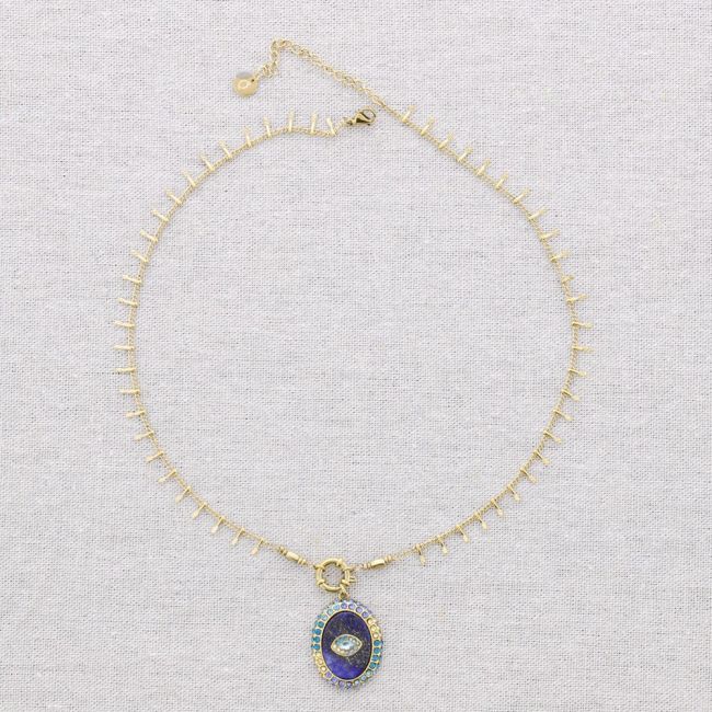 STEEL CHOKER WITH HEART PENDANT TURKISH STONE EYE