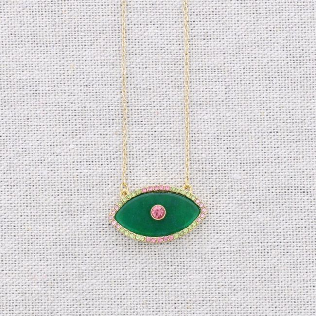 STEEL CHOKER WITH EYE STONE CRYSTAL PENDANT