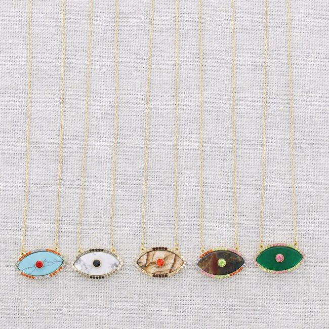 STEEL CHOKER WITH EYE STONE CRYSTAL PENDANT