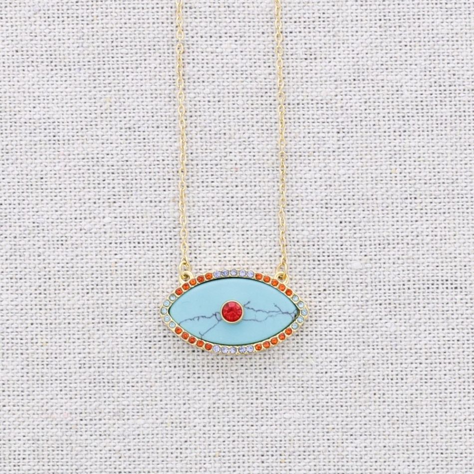 STEEL CHOKER WITH EYE STONE CRYSTAL PENDANT