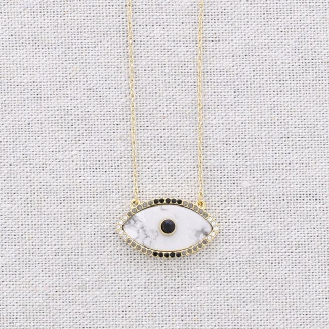 STEEL CHOKER WITH EYE STONE CRYSTAL PENDANT