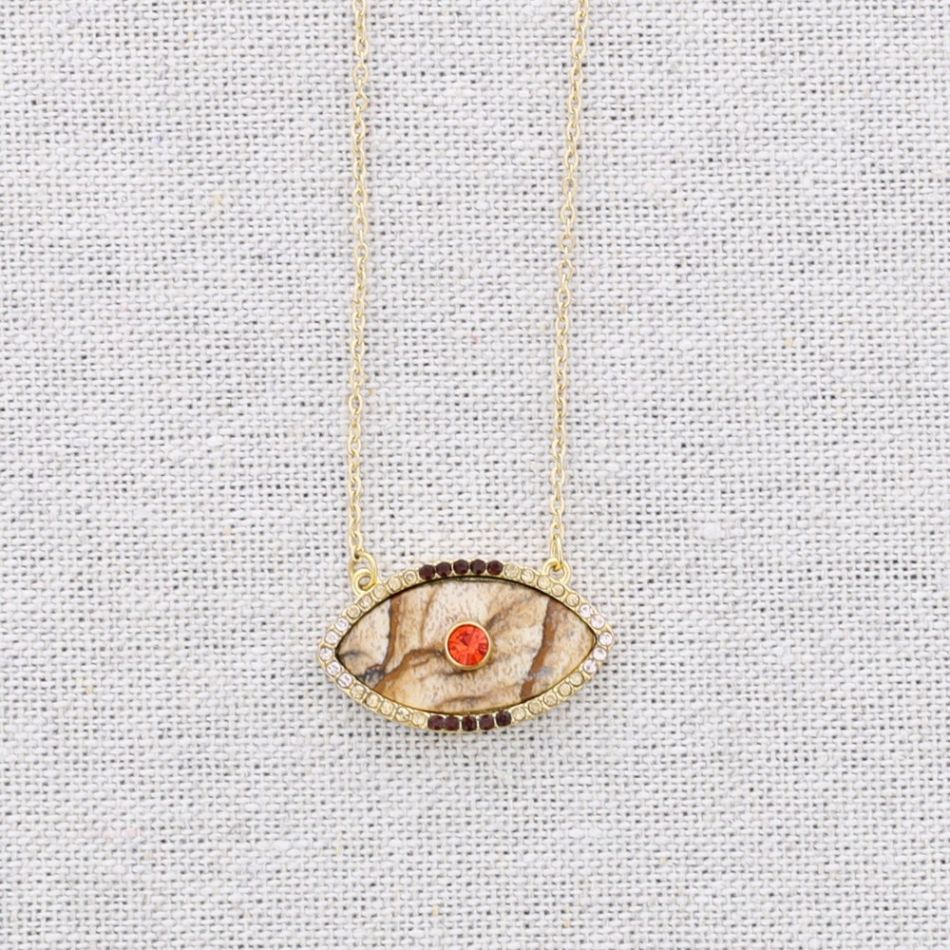 STEEL CHOKER WITH EYE STONE CRYSTAL PENDANT