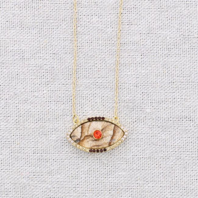 STEEL CHOKER WITH EYE STONE CRYSTAL PENDANT