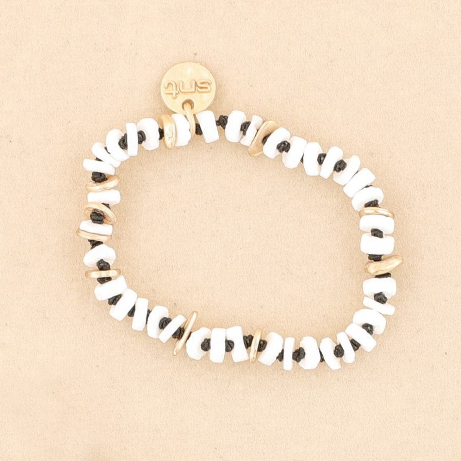 METAL NACRE BEADS ELASTIC BRACELET