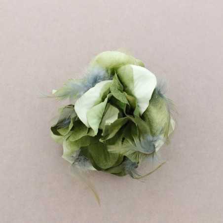 FABRIC FLOWER BROOCH WITH FEATHERS 15CM