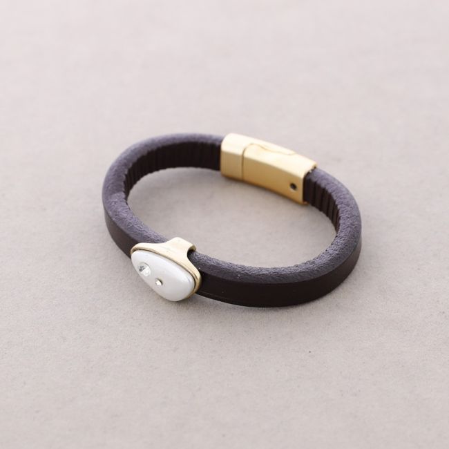 PULSERA CUERO CUENTA PERLA CRISTAL