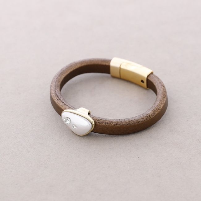 PULSERA CUERO CUENTA PERLA CRISTAL