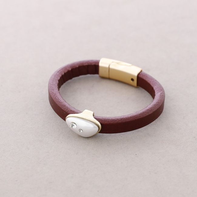PULSERA CUERO CUENTA PERLA CRISTAL