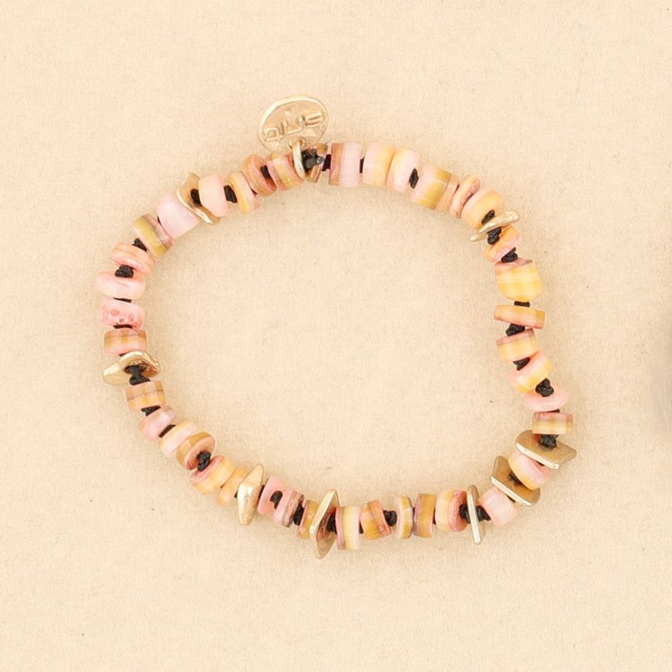 PULSERA ELÁSTICA CUENTAS  NÁCAR METAL