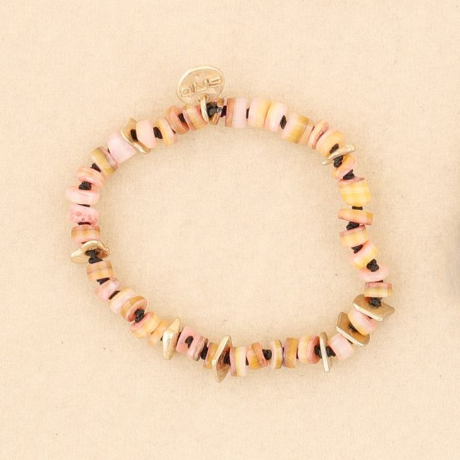 PULSERA ELÁSTICA CUENTAS  NÁCAR METAL
