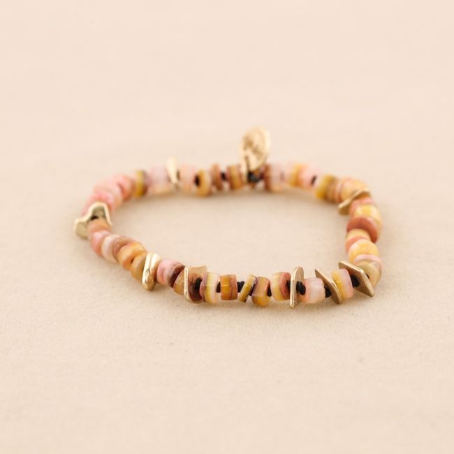 PULSERA ELÁSTICA CUENTAS  NÁCAR METAL