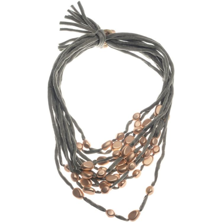 FABRIC TUBES CHOKER WITH BALLS METAL FINISH 2