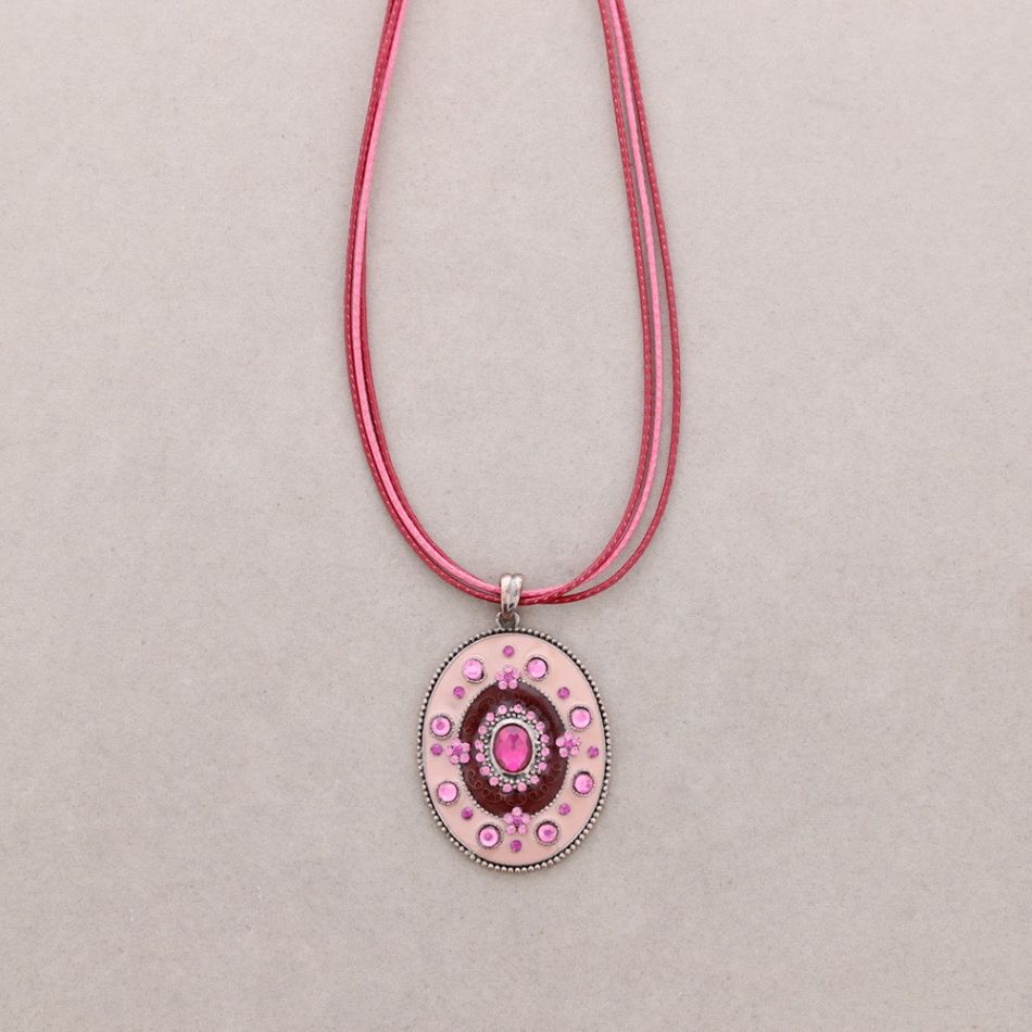 PENDANT NECKLACE METAL ENAMEL CRYSTAL