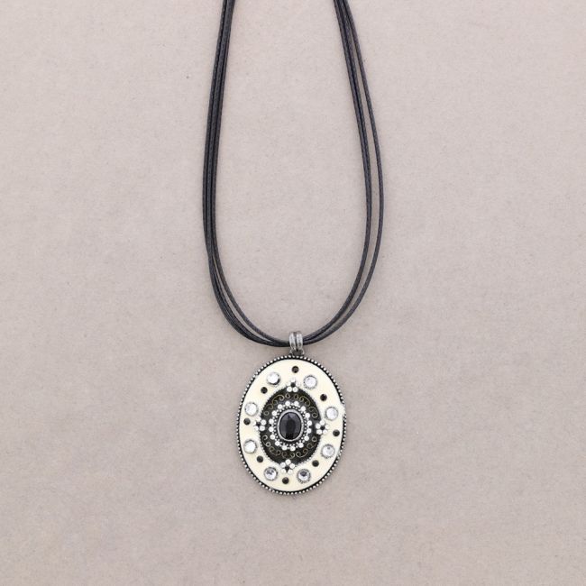 PENDANT NECKLACE METAL ENAMEL CRYSTAL