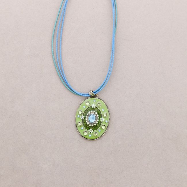PENDANT NECKLACE METAL ENAMEL CRYSTAL