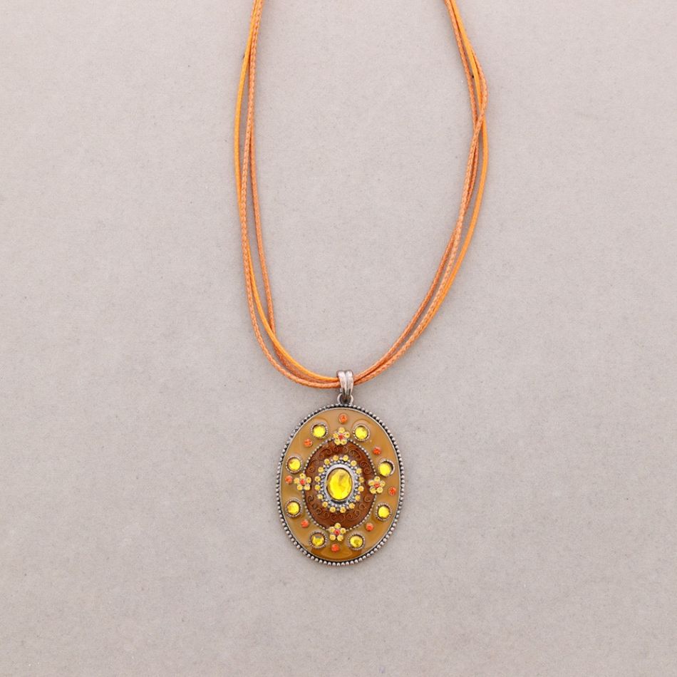 PENDANT NECKLACE METAL ENAMEL CRYSTAL