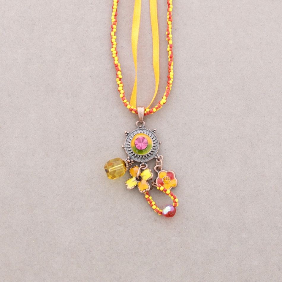 PENDANT NECKLACE ENAMEL CRYSTAL BEADS