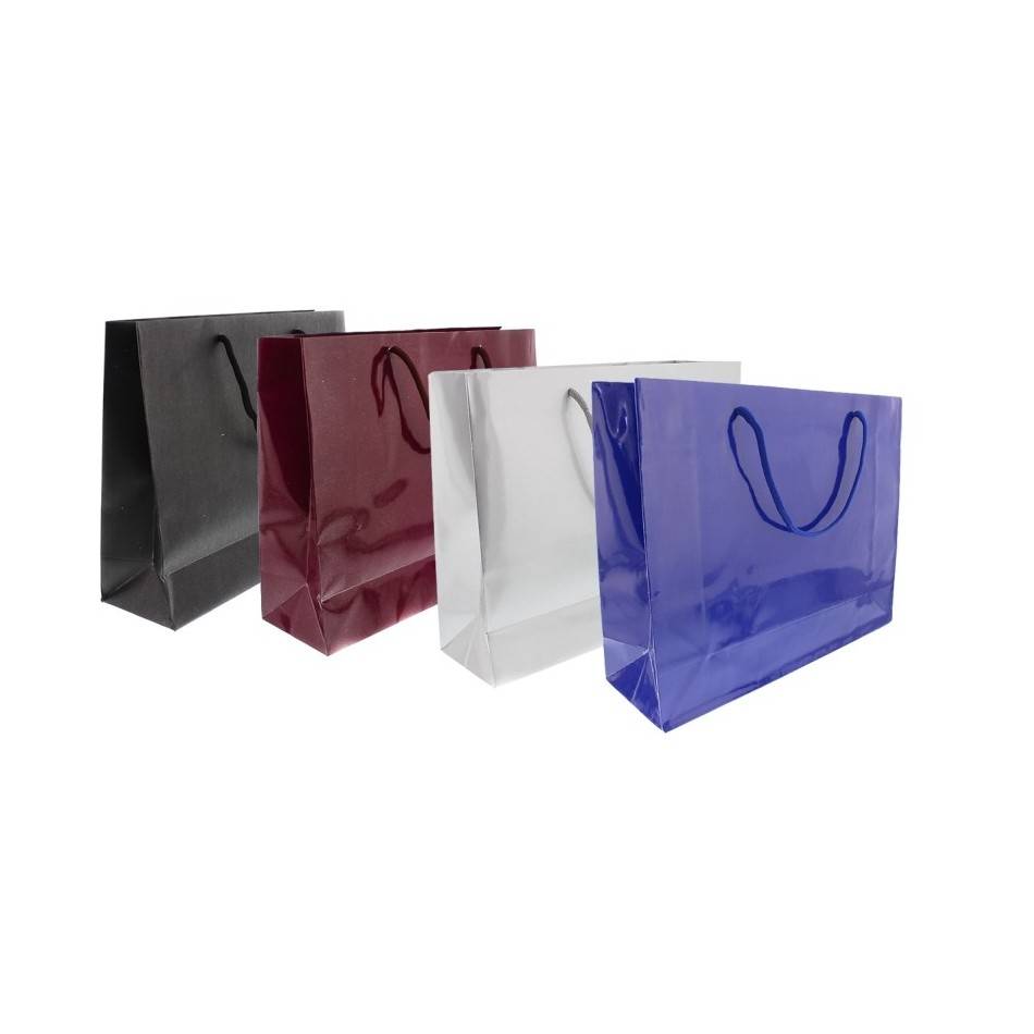 12 pcs. LAMINATED PAPER BAG WITH CORD HANDLE 33*27*10cm